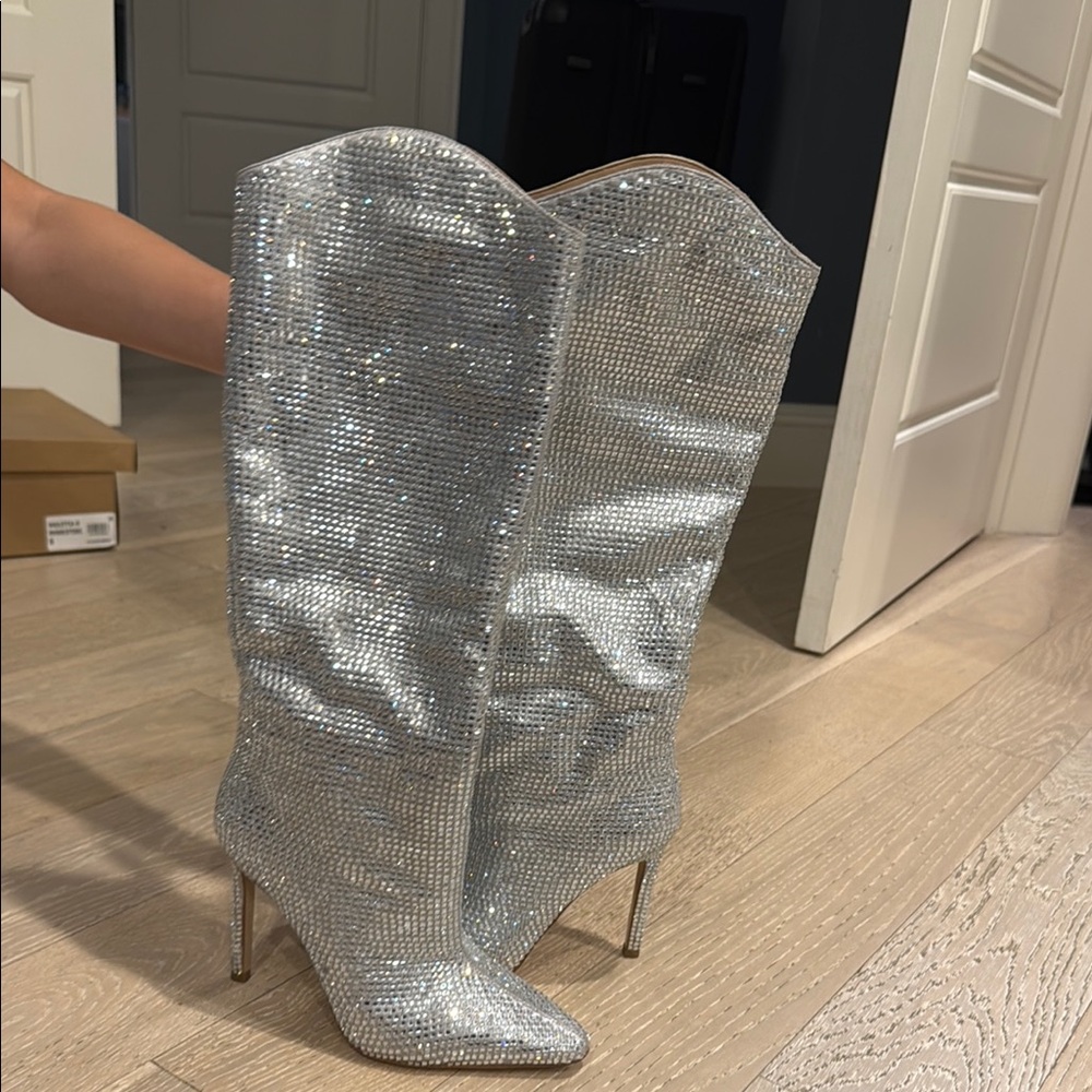 Silver Rhinestone Steve Madden Boots With Box